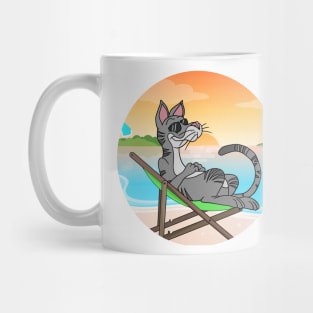 Cat Chilling At Beach With Sunset Comic Style Mug